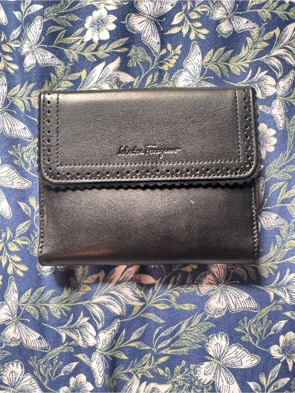 Salvatore Ferragamo Black Leather Compact Bifold Wallet